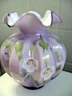 FENTON - D. COOPER (HP)  LAVENDER OVERLAY FLORAL VASE/BUTTERFLY - DOUBLE STAMP