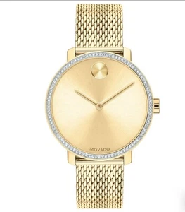 Ladies Movado BOLD Shimmer Crystal Bezel Gold Ion-Plated Bracelet Watch 3600656 - Picture 1 of 7