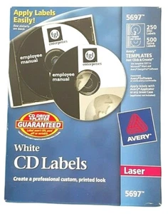 Avery Laser CD/DVD Disc Labels, Matte White, 250 Labels (AVE5697) - Picture 1 of 3