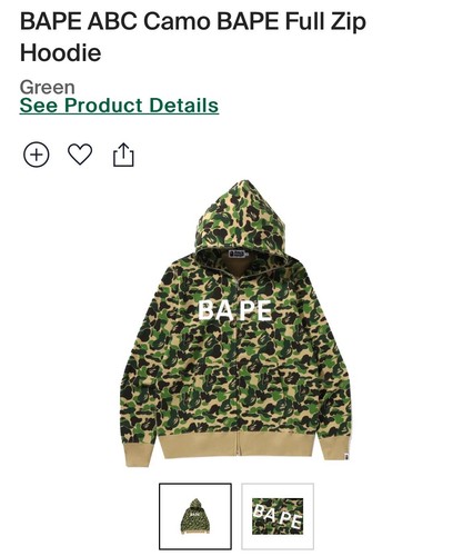 A BATHING APE (BAPE) Felpa con cappuccio uomo Bape ABC verde mimetico taglia XL Spell Out