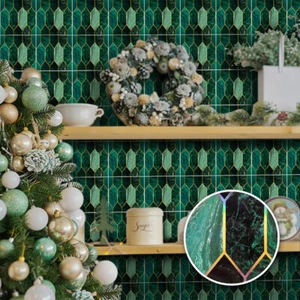 10pcs Green Gold Stamp Marble Self-adhesive Bath Kitchen Wall Stair Tile Sticker - Picture 1 of 12
