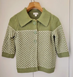 CHRISTOPHER & BANKS Cardigan Sweater M MEDIUM Green & White Checks 3/4 - Picture 1 of 11