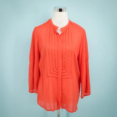 Top Diane Von Furstenberg Talla 8 Naranja Hatti Algodón Modal Plisado Manga 3/4 Foto 1 de 4