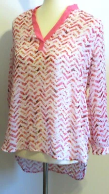 Camisa Tacera Mujer Pequeña Rosa Blanca Rayas Calce Suelto Túnica Larga Transparente Alta Baja Foto 1 de 4