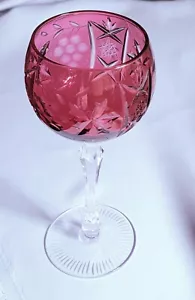 Crystal Bohemian Bayel Cranberry Cut 7.5" Wine Hock Glass(es) MINT Multis Avail - Picture 1 of 2