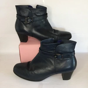 Audrey Avenue Size 41 Navy Jayla Short Boots Nappa Leather Inside Zip Buckle - Picture 1 of 20