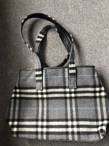 Burberrys Navy Black Tote Bag Tweed Wool - Picture 1 of 6