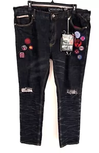 Heritage America Mens Jeans Patches Distressed Size 46 x 34 Dark Wash NWT - Picture 1 of 8