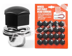 21mm Hex Black Plastic Car Alloy Wheels Wheel Nut / Bolt Head 20 Caps Covers+CP - Picture 1 of 9