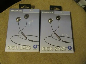 Magnavox Air Rich Bass Earbuds with Microphone Black Silver TWO PACK - Picture 1 of 2