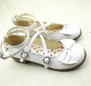 Women Lolita Low-heeled Cross Straps Bow Knot Princess Shoes Mary Jane High Heel - Picture 1 of 18