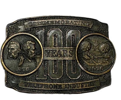 Hebilla de cinturón vintage Lewis of Chicago Telephone Industry 100 años 1876-1976 EE. UU. Foto 1 de 4