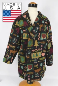 Womens Vtg Sunbelt Western Outdoors Tapestry Jacket XL Moose Fish USA 90's - Picture 1 of 7