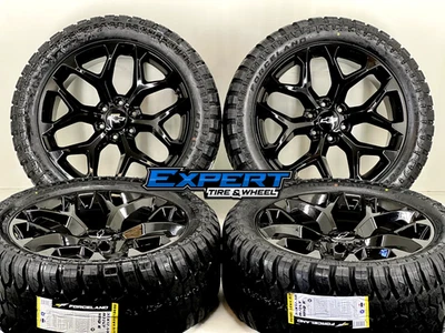 22" SNOWFLAKE WHEELS GLOSS BLACK RIMS 33" RT TIRES CHEVY GMC TAHOE SIERRA YUKON - Image 1 of 4