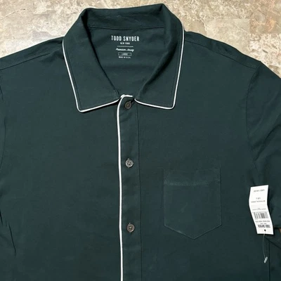 Camisa masculina Todd Snyder grande verde premium jersey manga curta botão NOVA - Imagem 1 de 4
