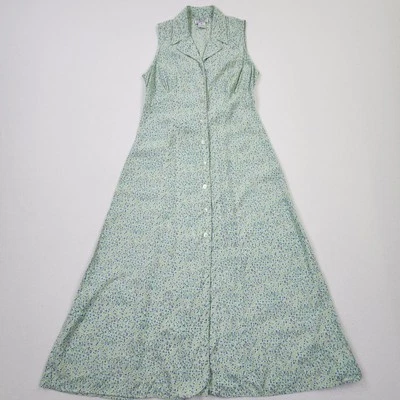 Vintage 90s Robbie Bee Green Floral Maxi Tank Dress Cottagecore Button Down Sz 4 - Image 1 of 4