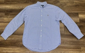Ralph Lauren Polo Button Down Shirt Mens Large Classic Fit Blue White Checkered - Picture 1 of 8