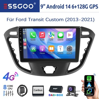 ESSGOO DAB+ Autoradio Android 14 Für Ford Transit Custom 2013-2021 128G Carplay RDS Kam