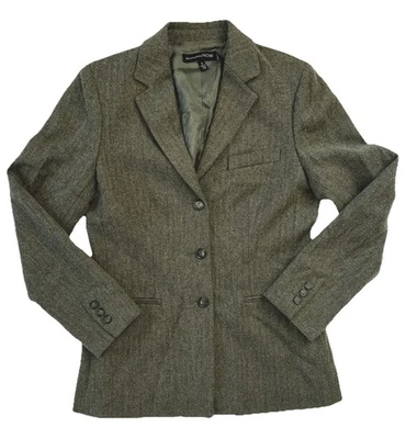 Bloomingdales Now Wool Blazer Sz 6 Forest Green Herringbone Tailored Equestrian - Image 1 of 4