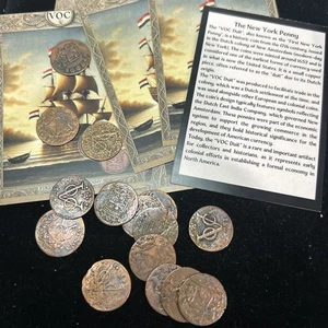 SASA (1) Piece 1700s First New York Penny VOC Copper Coin With Info Sheet - Picture 1 of 4