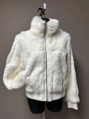 New Maxima Wilsons Leather Soft White Rabbit Fur Bomber Coat Women’s L 44” Bust - Image 1 of 4