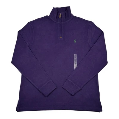 Polo Ralph Lauren French Rib Knit Sweater 1/4 Zip Pullover Mens Medium Purple - Image 1 of 4