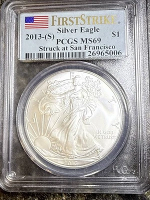 2013 S Bullion Silver Eagles PCGS MS-69 Silver Eagle First Strike - Image 1 of 2