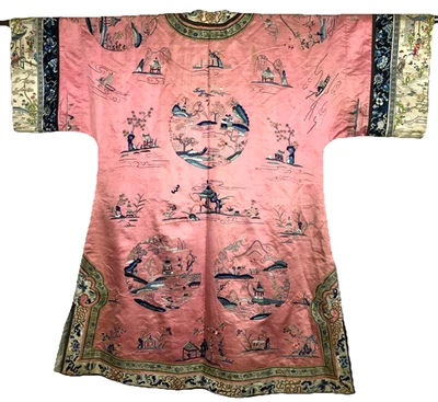 Antigua bata china de mangas finas rosa seda patio Qing Foto 1 de 4
