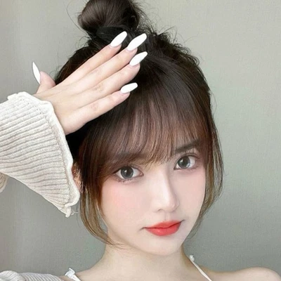 100% Clip in Bangs Real Human Hair Medium Brown Clip Wispy Bang Bangs A9J5 - Bild 1 von 4