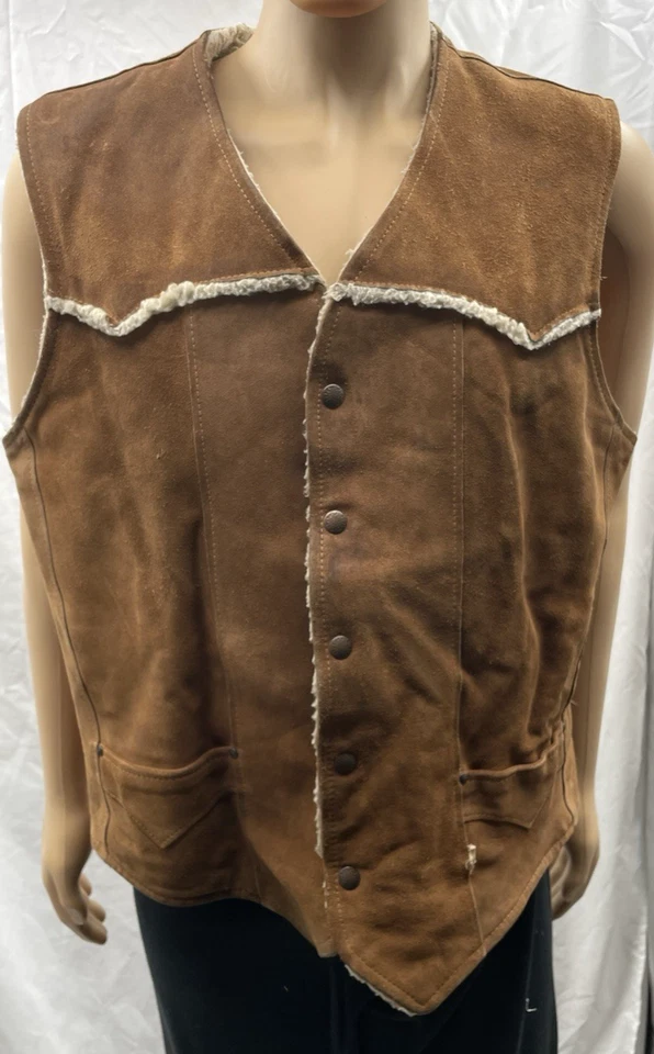 Chaleco de cuero vintage Pioneer Wear adulto 44 marrón gamuza Sherpa piel de oveja para hombre XL Foto 1 de 4