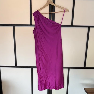 Vestido Banana Republic 2 Seda Satén Un Hombro ~ Preppy Evento Resort Viaje Foto 1 de 4