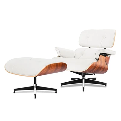 Tall Eames Lounge Chair and Ottoman Armchair Italian Real Leather Shell Chair - Image 1 of 4