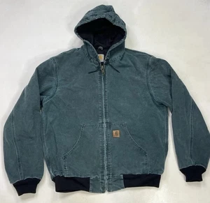 VINTAGE Carhartt Hooded Duck Canvas Coat Jacket Men Medium Green Rare 90s - Picture 1 of 10