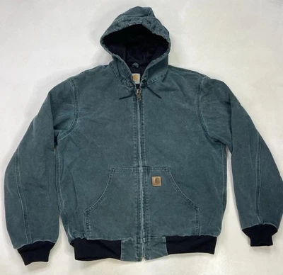 VINTAGE Carhartt Hooded Duck Canvas Coat Jacket Men Medium Green Rare 90s - Image 1 of 4