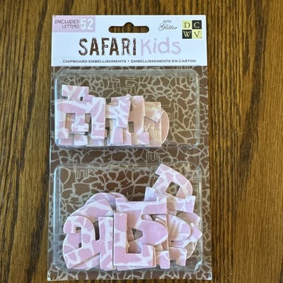 NUEVO DCWV ~ Adornos de aglomerado para niños Safari, 52 letras con brillo ROSA Foto 1 de 4