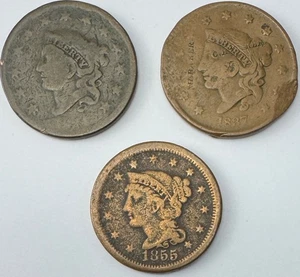 Lot of 3 Large Cent Penny 1c Old US Cent Coin P288 - Picture 1 of 2