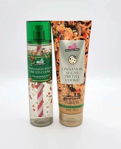 Bath & Body Works Milk Bar Cinnamon Sugar Pretzel Body Mist & Cream New Set of 2 - Picture 1 of 3