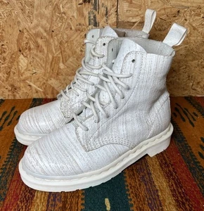Dr. Martens 1460 Pascal White Striped Painter Combat Boots Women's Size 6 - Picture 1 of 16