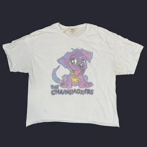 The Chainsmokers Purple Dog Graphic Cropped Tee Raw Hem Adult XL White T-Shirt - Bild 1 von 4
