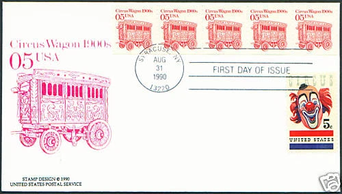 PNC FDC #2452 5c CIRCUS WAGON Pl #1 PS5 LE Covers - Image 1 of 1