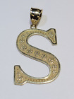14K Solid Yellow Gold Block Initial XXL Letter S Charm Pendant