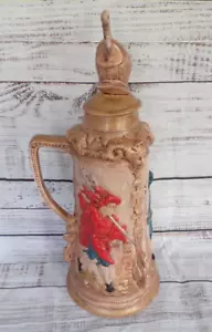 Massiccio Birra Dipinto a Mano Decorazione Stein Alto 21" Coperchio Estraibile - Foto 1 di 13