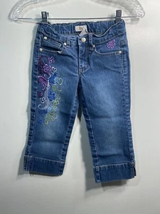 jeans capri ricamato farfalla blu circo bambina taglia 7 - Foto 1 di 6