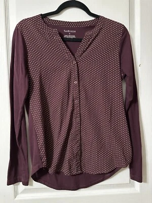 Camisa Top Van Heusen Mujer Pequeña Borgoña Manga Larga Abotonada Foto 1 de 4