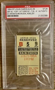 1954 WILLIE MAYS HR #62 (5HITS/2 OF ASSISTS) STAN MUSIAL HRS #290-291 TICKET PSA - Picture 1 of 24