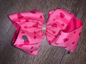 JoJo siwa pink heart Cut Out  rhinestone valentine’s day bow guc