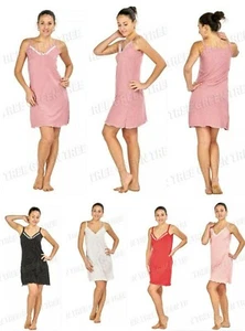 Ladies Strappy Nightwear 100% Cotton Lettuce Edges Short Lace Nightdress Nightie - Picture 1 of 21