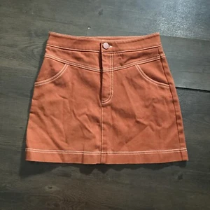ZARA Woman Brown SEAMED MINI SKIRT Zip A-line Pockets Sexy Size S - Picture 1 of 7