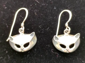 Sterling Silber Katze Maske Hänger Charm Stil Ohrringe gestempelt 925 - Bild 1 von 7