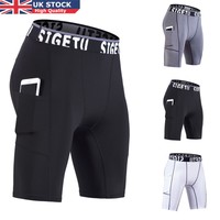 Mens Compression Shorts Sports with Pocket Quick Dry Tights Workout Short UK